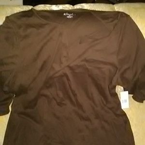 Brown v neck quarter inch sleeve cotton shirt